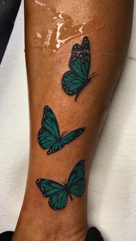 Butterfly Tattoo Brown Skin, Green Tattoos For Women, Butterfly Hip Tattoos Women, Butterfly Tattoo Dark Skin, Green Tattoo On Dark Skin, Butterfly Tattoo Black Women, Butterfly Tattoo On Dark Skin, Blue Tattoo On Brown Skin, Colored Tattoos On Brown Skin