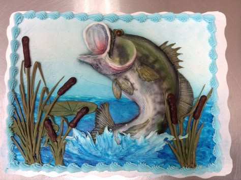 Bass Fishing Birthday Cake Piped Buttercream And Airbrush  on Cake Central Bass Fish Cake, Fishing Theme Cake, Fish Cake Birthday, Birthday Themes For Adults, Fish Birthday, Fishing Birthday Party, Dad Birthday Cakes, Cake Piping, Dude Perfect