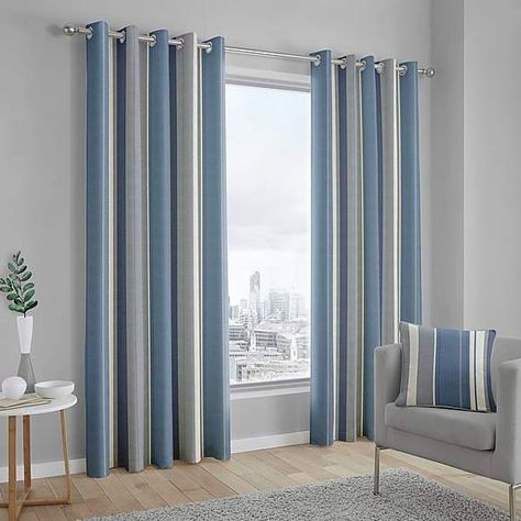 Grey Curtains Living Room, Gray Curtains, Curtains Living Room Modern, Blue Drapes, Unique Curtains, Plain Curtains, Grey Lounge, Eyelet Curtains, Curtain Pole