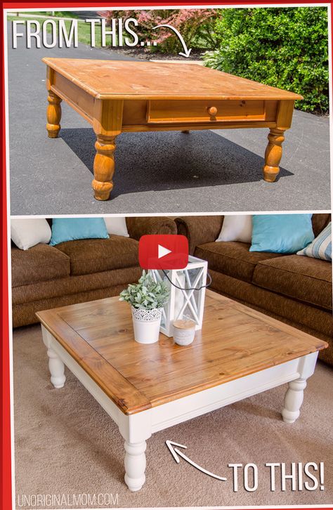 * Amazing transformation of s orange wood furniture to a beautiful farmhouse style coffee table! Helpful farmhouse coffee table makeover tutoria!! Orange Wood Furniture, Farmhouse Coffee Table Makeover, Farmhouse Style Coffee Table, Paint End Tables Diy, Paint End Tables, Coffee Table Makeover, Farmhouse Coffee Table, End Tables Diy, Diy Furniture Makeover