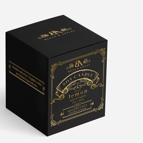 Design 1837s Vintage Candle & Soap Box | Product packaging contest Royal Packaging Design, Vintage Box Packaging, Gothic Packaging Design, Vintage Package Design, Black Box Packaging Design, Gothic Packaging, Royal Packaging, Candle Packaging Ideas Boxes, Perfume Box Design