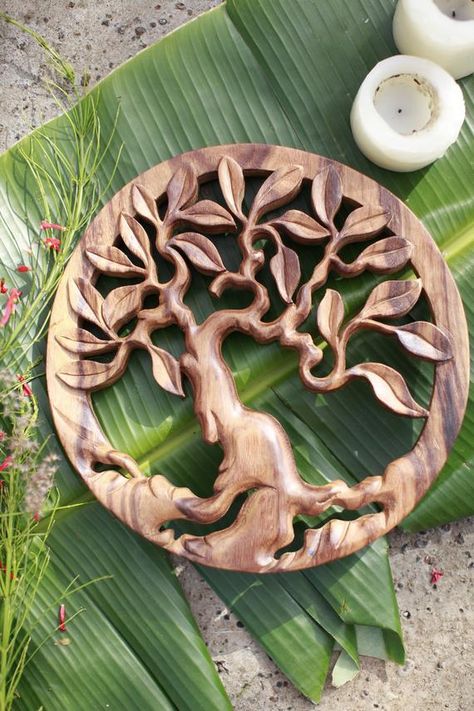 Carved Wall Decor, Wood Carving Art Sculpture, Carved Tree, Elephant Carving, Dremel Wood Carving, Tree Carving, Wood Carving Designs, Hanging Home Decor, Sculptures For Sale