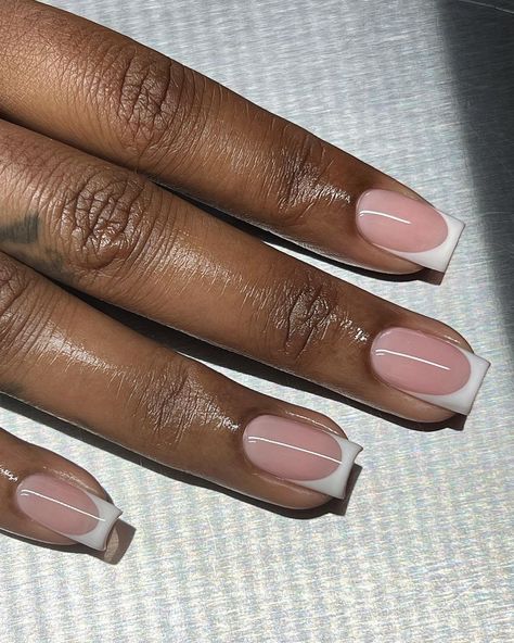 50 Best Nails You'll Want to Try French Tips No Acrylic, Biab French Tips, Short Straight Nails, Think French Tip Nails, French Nails Black Women, Dip Nails French Tip, Natural Length Nails, Medium Length French Tip Nails, Tapered Square French Tip Nails