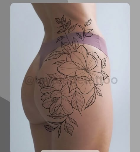 Women Tattoos Hip, Bum And Thigh Tattoo, Top Of Buttcheek Tattoo, Tattoos For Buttocks For Women, Moth Hip Tattoo, Hip Buttocks Tattoo, Glute Tattoos For Women, Female Hip Tattoos, Large Back Tattoos For Women