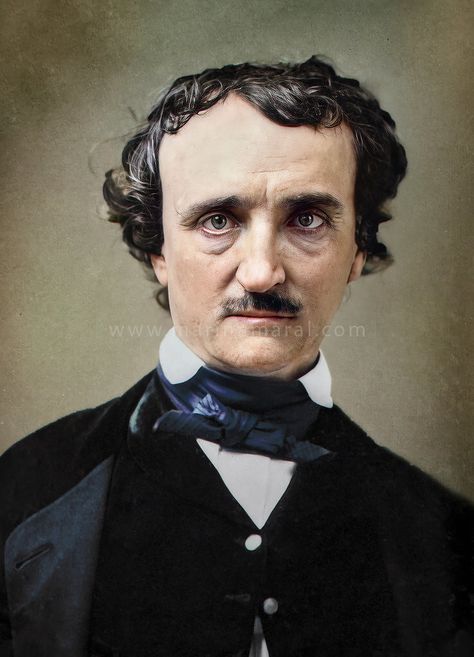 Colorized History, Colorized Historical Photos, Face Study, Colorized Photos, Allen Poe, Edgar Allen Poe, American Literature, Historical Images, Edgar Allan