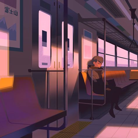 Kat Tsai, Train Drawing, Train Illustration, Bg Design, Train Art, Interior Illustration, Train Ride, Subway Art, Cartoon Character Design