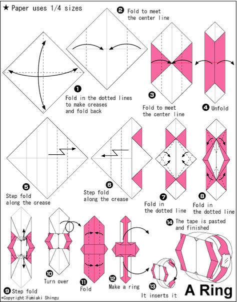 Cute origami ring Origami Instructions Step By Step, Origami Instructions For Kids, Valentines Origami, Origami Ring, Origami Cube, Origami Swan, Origami Diagrams, Tutorial Origami, Origami Bookmark