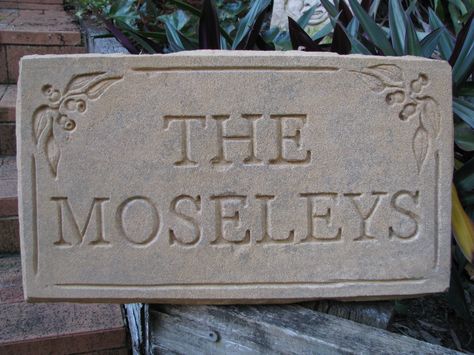 Sandstone name plate. Stone Name Plates For Home, Name Plates For Home Modern, Name Plate For Home Modern, House Name Plate, Sandstone House, Engraved Name Plates, House Name Signs, Personalized Desk Name Plate, Name Plates For Home