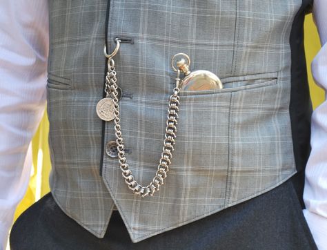 pocket watch & Albert chain (with spring ring), worn from vest buttonhole to vest pocket, featuring a coin fob on the drop Armani Watches, Vintage Pocket Watch, Gold Chains For Men, Pocket Watch Chain, Watch Chain, Nixon, Classic Man, Chains For Men, Watches Jewelry