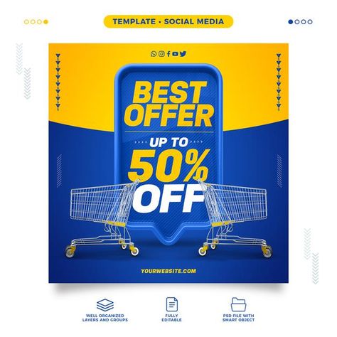 Super Market Poster, Sale Social Media Design, Shopping Cart Logo, Supermarket Logo, Cart Logo, Supermarket Display, Template Facebook, Ads Banner, Discount Ad