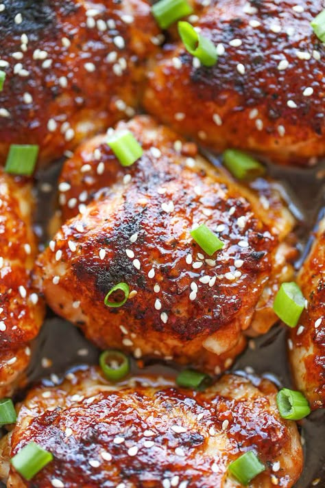 Baked Honey Sesame Chicken - Skip the take-out and try this easy homemade version instead - it's unbelievably crisp-tender and packed with so much flavor! Baked Honey Sesame Chicken, Asian Chicken Thighs, Chicken Board, Honey Sesame Chicken, Honey Sesame, Chicken Thigh Recipes Oven, Chicken Thigh Recipes Crockpot, Boneless Chicken Thigh Recipes, Chicken Thigh Recipes Baked