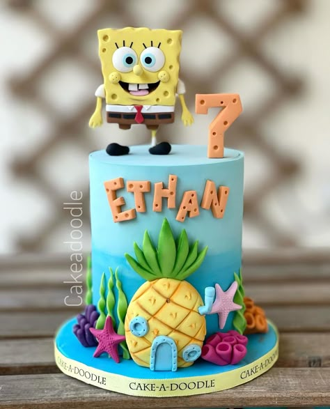 Spongebob Ideas Party, Spongebob Cake Ideas For Boys, Sponge Bob Cakes, Sponge Bob Cake Ideas, Bob Sponge Cake, Birthday Cake Spongebob, Spongebob Cake Ideas, Sponge Bob Birthday Cake, Spongebob Squarepants Cake