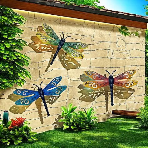 Dragonfly Metal Wall Art, Dragonfly Garden Decor, Dragonfly Wall Decor, Dragonfly Wall Art, Plastic Garden, Flower Mobile, Metal Art Decor, Veggie Patch, Fence Decor