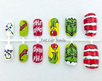 Grinch Nails, Diy Stocking Stuffers, Diy Stockings, Christmas Stockings Diy, Christmas Grinch, Nails Christmas, Cat Nails, Fat Cat, Ideas Nails