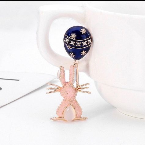 Rabbit Balloon, Touch Hand, Blue Balloon, Pink Rabbit, Blue Balloons, Sea Water, Work Clothes, Enamel Pin, Hand Sanitizer