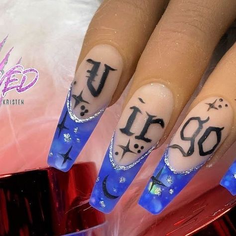 KlawedBy_Kristen on Instagram: "Who else is ready for Virgo season? #virgo #virgonails #nails #nailsart #naildesign #naildesigns #nailinspo #baddienails" Virgo Nail Art Zodiac Signs, Virgo Inspired Nails, Virgo Nail Art, Virgo Nails Designs, Virgo Birthday Nails, Virgo Nails, Nail Art Zodiac Signs, Virgo And Aries, Virgo Birthday