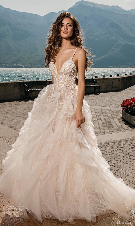 Tier Wedding Dress, Wedding Dress Ruffled Skirt, Peach Wedding Dress, A Line Ball Gown, Blush Wedding Colors, Blush Wedding Dress, Skirt A Line, Wedding Dresses Blush, Ruffle Wedding Dress