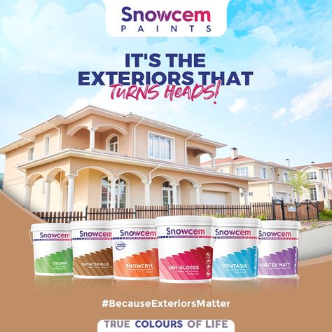 It's true that interiors make the home more beautiful. But we shouldn't forget the value the exteriors add to the home. Show some love to your exteriors with snowcem paints #BecauseExteriorsMatter #Snowcem #Interior #Exterior #InteriorPaint #ExteriorPaint #Impression #TrueColoursOfLife #Coverage Paint Ads, House Paints, Paint Gallery, Paint House, Pintura Exterior, Design Graphics, Social Media Design Graphics, Media Content, Color Of Life