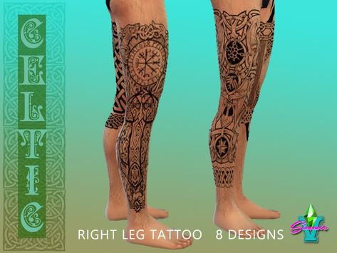 A collection of eight Celtic themed full sleeve tattoos for you right leg.  Found in TSR Category 'Sims 4 Male Tattoos' Cc Tattoo, Cc Men, Tattoos Celtic, Full Neck Tattoos, Sims 4 Male, Dragon Tattoo Arm, Cc Patreon, Sims 4 Tattoos, Full Leg Tattoos