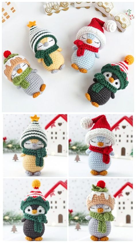 Crochet Ornaments Free Pattern, Amigurumi Penguin, Penguin Crochet, Free Crochet Amigurumi, Crochet Penguin, Crochet Toys Free, Crochet Christmas Gifts, Penguin Pattern, Christmas Friends