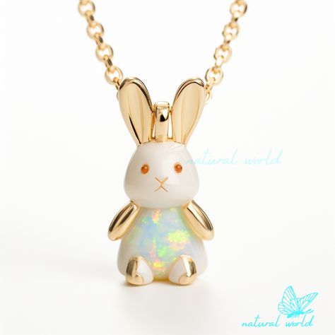 Handmade Rabbit, Bunny Pendant, Opal Eyes, Rabbit Jewelry, Rabbit Charm, Rabbit Pendant, Pretty Jewelry, Eye Stone, Pendant Gold