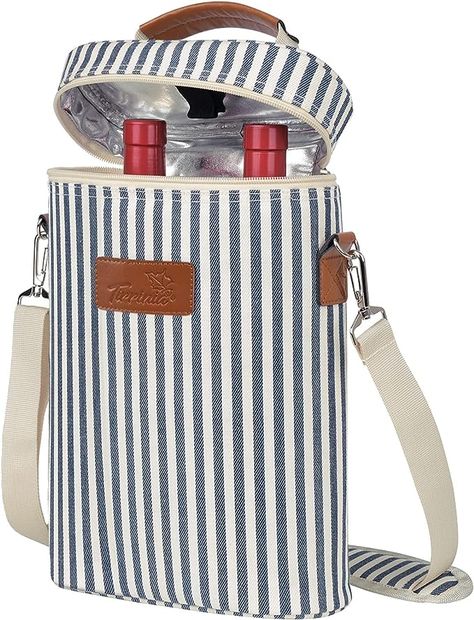 Amazon.com: Tirrinia 2 Bottle Wine Gift Tote Carrier - Leakproof & Insulated & Padded Versatile Cooler Bag for Travel, BYOB Restaurant, Wine Tasting, Party, Great Christmas Gift for Wine Lover, Stripe : Home & Kitchen Christmas Gifts For Wine Lovers, Insulated Tote Bag, Champagne Cooler, Wine Tasting Party, Wine Carrier, Cooler Tote, Wine Gift Bag, Wine Tote Bag, Tasting Party