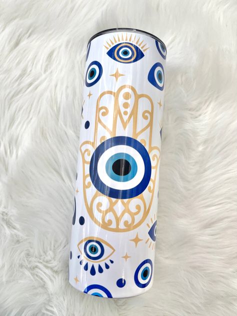 Evil Eye 20oz Sublimation Tumbler Blue Tumbler, Print Planner, Custom Tumbler Cups, Creation Crafts, Beauty Creations, Glitter Cups, Picture Icon, Cute Cuts, Sublimation Tumbler