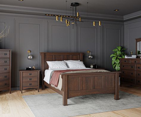 Amish Made Furniture made with heavy duty hardware #bedroom # amishfurniture #bedframe #industrial #bedroomaesthetic #room Craftsman Style Bedroom, Arts And Crafts Bedroom, Queen Bed Dimensions, Handcrafted Bed, Tree Fort, Tree Furniture, Decorating Bedroom, Arts And Crafts Furniture, Indoor Outdoor Furniture