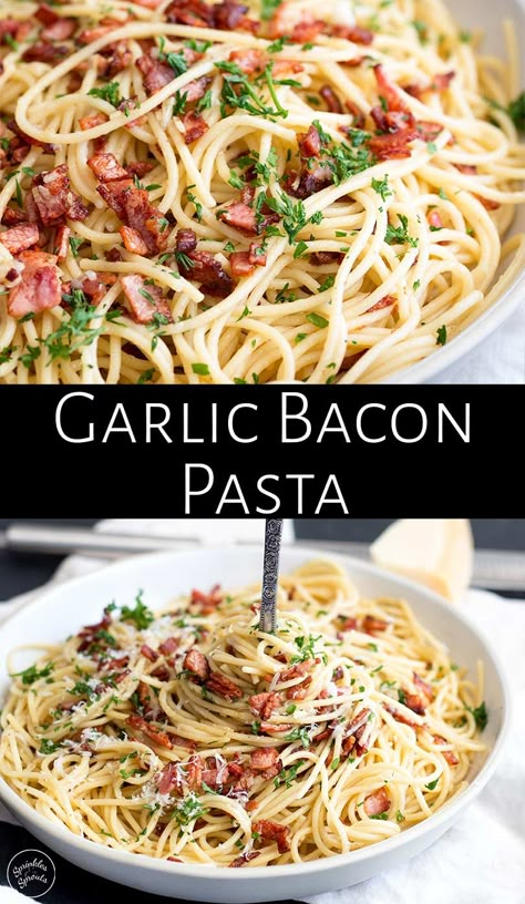 Garlic Bacon Pasta, Spaghetti With Bacon, Pasta A La Carbonara, Bacon Pasta Recipes, 5 Ingredient Dinners, Bacon Pasta, Pasta Dinner Recipes, Fettuccine Alfredo, Easy Pasta Recipes