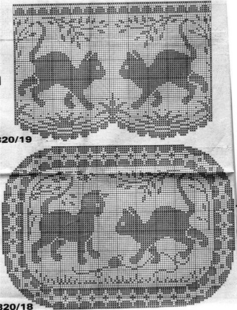 A Filet Crochet Curtains Pattern Free, Heegeldatud Kardinad, Cat Cross Stitch Charts, Kat Haken, Crochet Charts, Crochet Needlework, Filet Crochet Charts, Fillet Crochet, Short Curtains