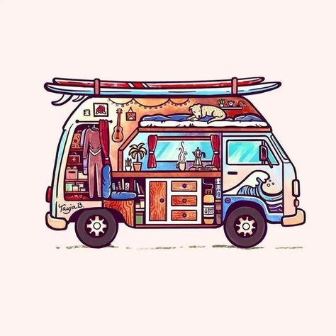 All posts • Instagram Van Drawing, Homes On Wheels, Vans Painted, Kombi Motorhome, Camper Art, Create This Book, Vw Vintage, Van Home, Sketches Simple