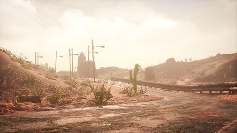 ArtStation - Post Apocalyptic Desert - Unreal Engine, Kimmo Kaunela Desert Post Apocalyptic, Desert Junkyard, Apocalypse Desert, Post Apocalyptic Desert, Desert Apocalypse, Abandoned Desert, Nevada House, Zombie Comic, Apocalypse Landscape