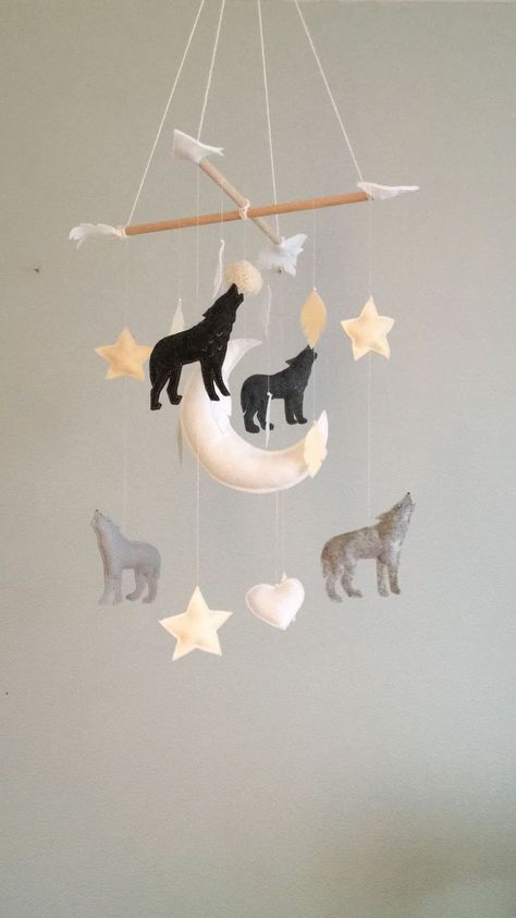 Wolf Nursery, Mobile Decoration, 2 Rabbits, Nursery Hacks, Mobiles For Kids, Baby Wolf, Trendy Baby Nursery, Baby Boy Room Nursery, Nursery Room Boy