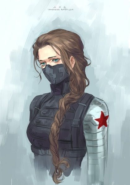 Bucky Barnes, Winter Soldier, Soldier, Long Hair, Marvel, Mask, Red, Hair, Black