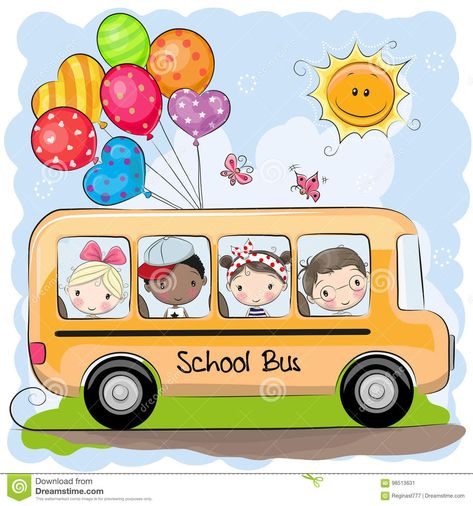 Illustration about School bus and four cute cartoon kids. Illustration of studying, september, teacher - 98513631 Back To School Vector, School Vector, School Bus, Cartoon Kids, Cute Cartoon, Back To School, Sun