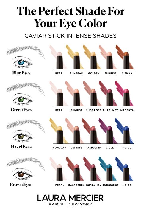 Find the perfect colorful Caviar Stick shades  @Sephora for your eye color, whether you have blue, green, hazel or brown eyes. Makeup For Green Brown Eyes, Eyeliner For Hazel Eyes What Color, Colorful Eyeliner Brown Eyes, Eyeliner Colors For Brown Eyes, Colors For Brown Eyes, Starter Makeup, Hazel Brown Eyes, Eye Makeup By Eye Color, Powdered Eyeliner