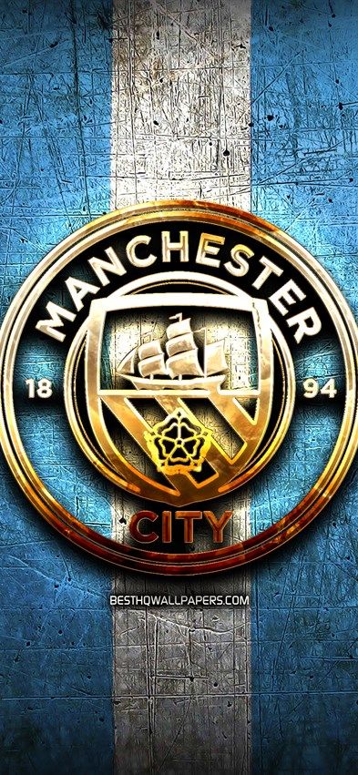 Manchester City FC, golden logo, Premier League, blue metal background, football, Manchester City, english football club, Manchester City logo, soccer, England, Man City Manchester City Logo, Background Football, Football Player Drawing, Real Madrid Logo, Manchester City Wallpaper, Football Artwork, Kun Aguero, Football Players Images, Real Madrid Football