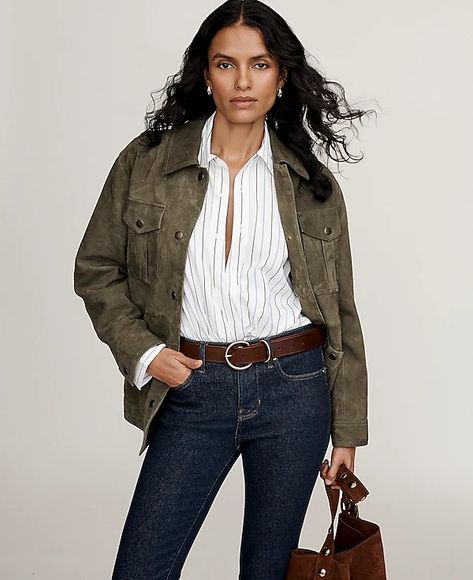 Belted Field Jacket in Suede | Madewell Women's Belts, Field Jacket, Leather Belts, Green Jacket, Suspenders, Belts For Women, Smooth Leather, Leather Belt, Leather Women