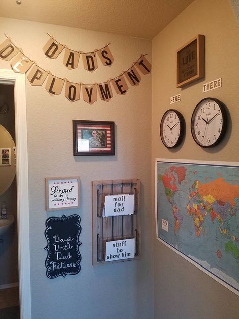 Military Housing Decorating, Deployment Kids, Deployment Wall, Deployment Homecoming Signs, Deployment Countdown, Deployment Party, Countdown For Kids, Navy Wife Life, Deployment Ideas