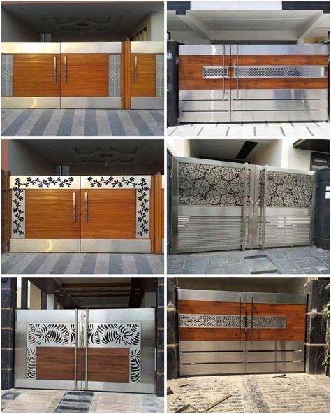 Fundermax Gate Design, Ss Gate Design, Modern Iron Gate Designs, Ss Gate, Modern Main Gate Designs, Balcony Glass Design, Main Gates, Iron Furniture Design, Home Gate Design