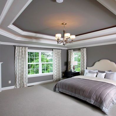 I would LOVE to have my room designed like this. Except maybe not so much gray. Tray Ceilings Paint Design Painted Tray Ceilings, Tray Ceiling Paint Ideas, Tray Ceiling Paint, Tray Ceiling Bedroom, Tray Ceiling Ideas, Wall Blue, Contemporary Bedrooms, Gray Walls, Architecture Modern