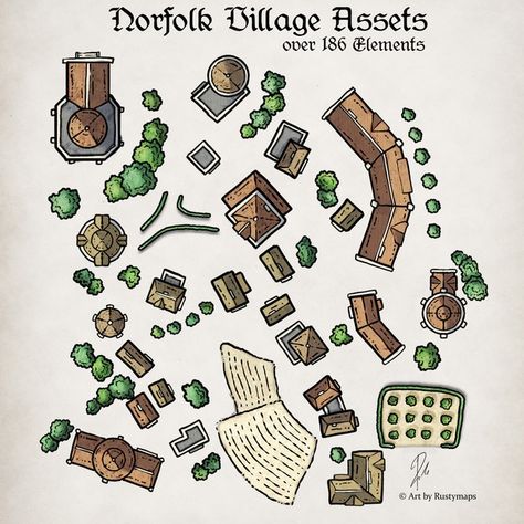 Village Assets | Patreon Dnd Map Making, Dnd Assets, Map Assets, Map Making, Map Icons, House Map, Diy And Crafts, Map, Pins