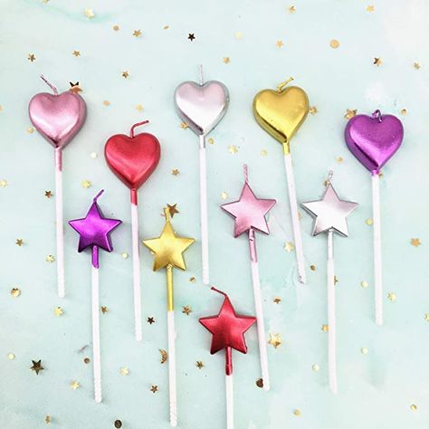 Amazon.com: 10 Cute Heart Shaped and Star Birthday Candles Multi-Color Cake Candle Toppers for Party Wedding Cake Decoration Supplies (Multi-Color Heart Star and Heart, 10): Home & Kitchen Multi Color Cake, Sparkling Candle, Specialty Candles, Heart Shaped Candles, Star Birthday, Candle Topper, Cake Candle, Happy Birthday Candles, Advent Candles