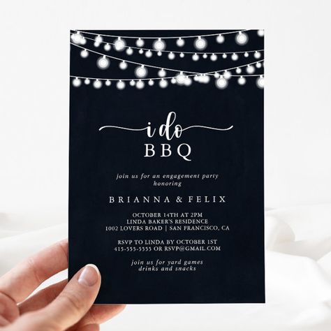 I Do BBQ Rustic String Lights Engagement Party Invitation Jack And Jill Engagement Party, Jack And Jill Party Invitations, Engagement Party Simple, Black And White Engagement Party, Simple Rehearsal Dinner, Engagement Party Dinner, Engagement Party Bbq, Engagement Party Rustic, Bbq Engagement Party