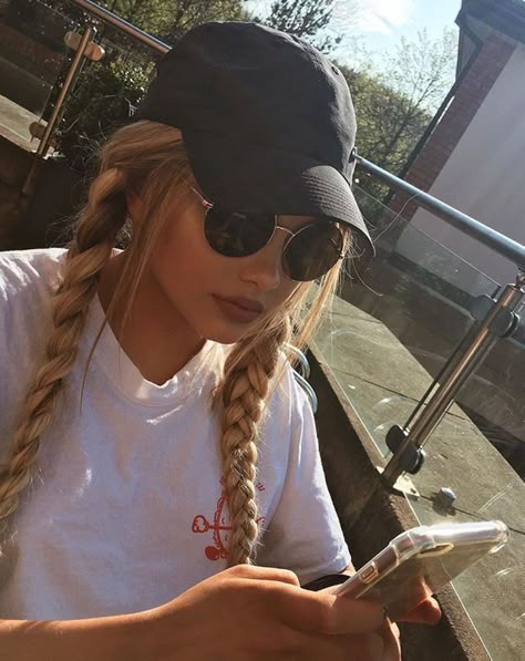 ➶pinterest: TypicalBieber➴ A Girl, A Woman, Braids, Hairstyles, Baseball, Sunglasses, Plaits