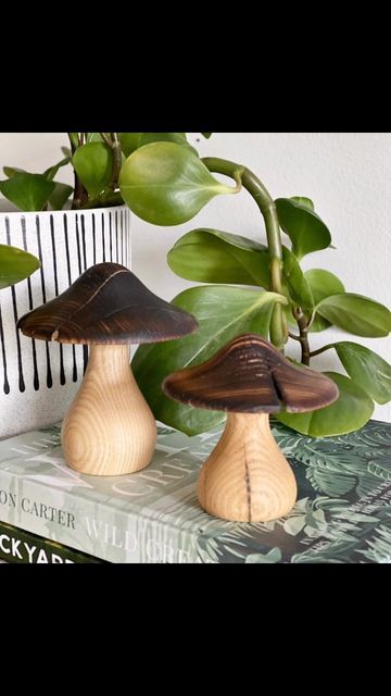 Wooden Mushroom Decor, Wood Turned Mushrooms, Wood Mushrooms, Wooden Lights, Wooden Mushrooms, Woodworking Projects Gifts, Woodturning Art, Wood Spoon Carving, Cnc Wood Carving