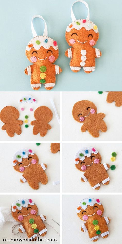 Felt Gingerbread Man Pattern, Diy Gingerbread Man Ornaments, Gingerbread Felt Ornaments Diy, Diy Felt Gingerbread Man, Diy Felt Christmas Ornaments Patterns Free Printable, Gingerbread Man Ornaments Diy, Felt Ornaments Patterns Templates Free Printable, Felt Ornament Patterns Free Printable, Felt Crafts Christmas Patterns Free Printable