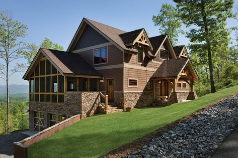 North Carolina Timber Frame Home - Exterior - Craftsman - Exterior - Other - by Riverbend Timber Framing | Houzz Timber Frame Exterior, Industrial Scandinavian, Dry Stack Stone, Soapstone Counters, Scandinavian Rustic, Farmhouse Transitional, Timber Frame Home, Heart Pine Flooring, Shingle Siding