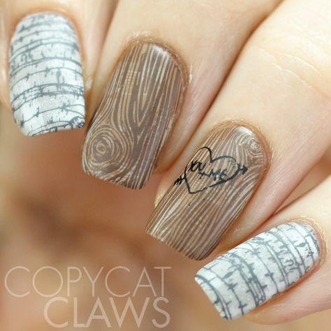 Press Sample Hey there! Happy Friday everybody! Today I'm continuing my review of the new UberChic Beauty stamping plates with today's feature plate, 2-02. I've always wanted to do wood grain nail Wood Nail Art Designs, Wood Grain Nails, Wood Nail Art, Fall Nails With Stamping, Fall Stamping Nails, Autumn Nail Stamping Designs, Maniology Nail Stamping Ideas, Born Pretty Nail Stamping, Feather Nail Art