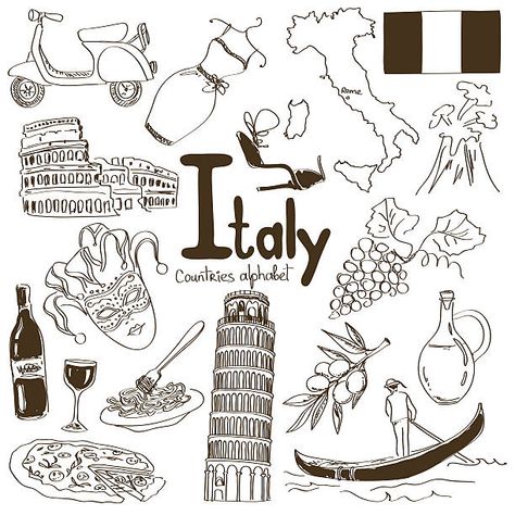 Italy Doodles, Italy Icons, Italian Symbols, Italy Sketches, Italy Tattoo, Italy Illustration, Italian Tattoos, Italy Love, Learn To Sketch